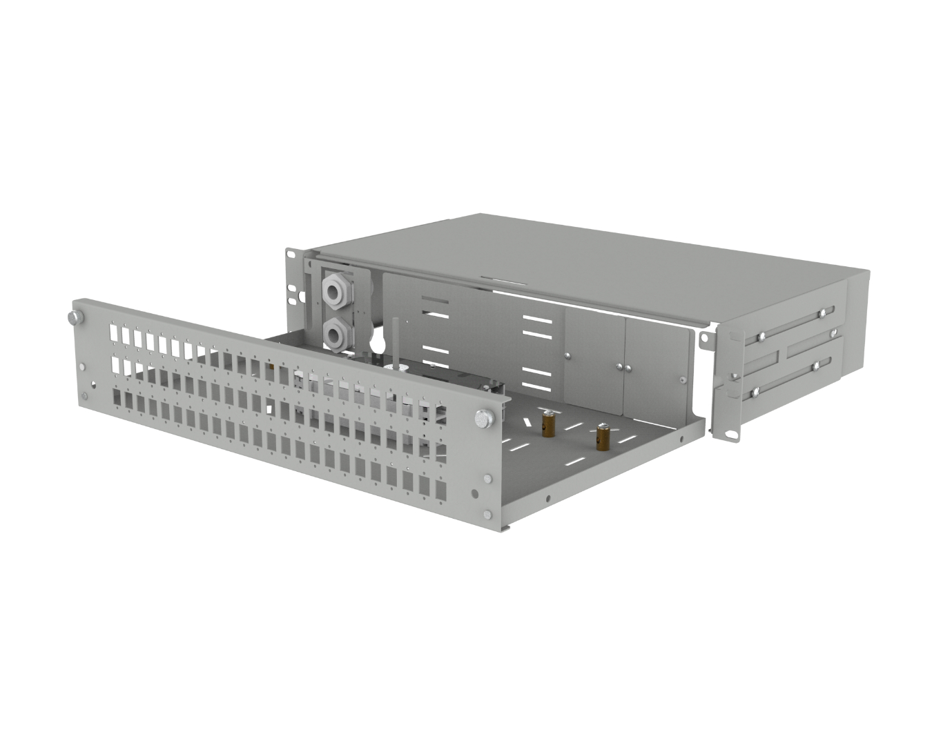 Fiber optic patch panels - pull-out: PSW-E-19"-250-2U-48-SCD-0K3-S-R7035